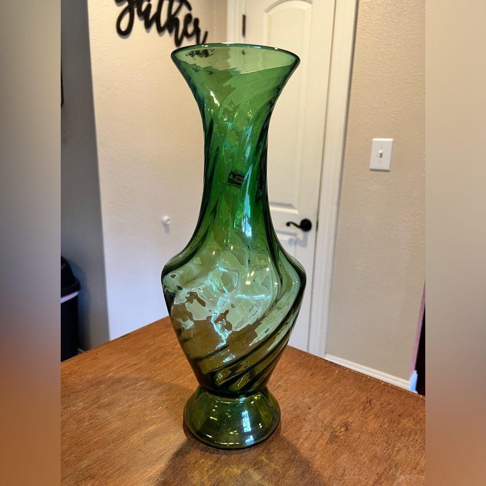 Green Blenko Optic Swirl Vase 14.5”